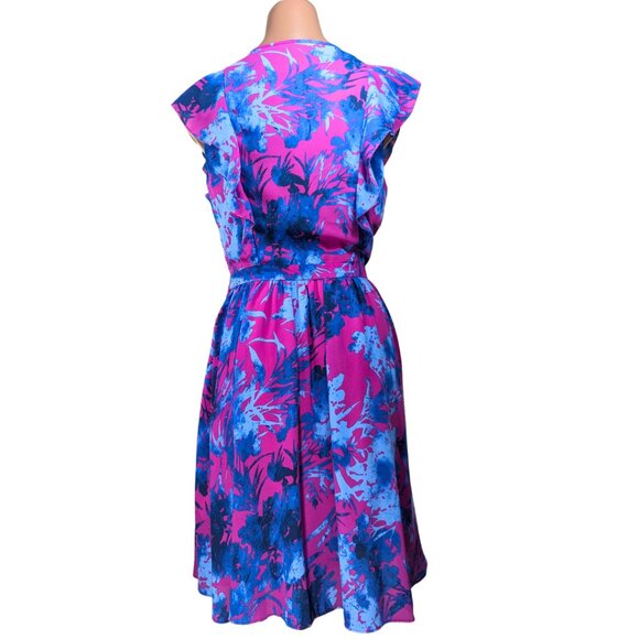 Banana Republic 4 Dress Tropical Print Knee Length Flutter Sleeves Pockets - Picture 3 of 9